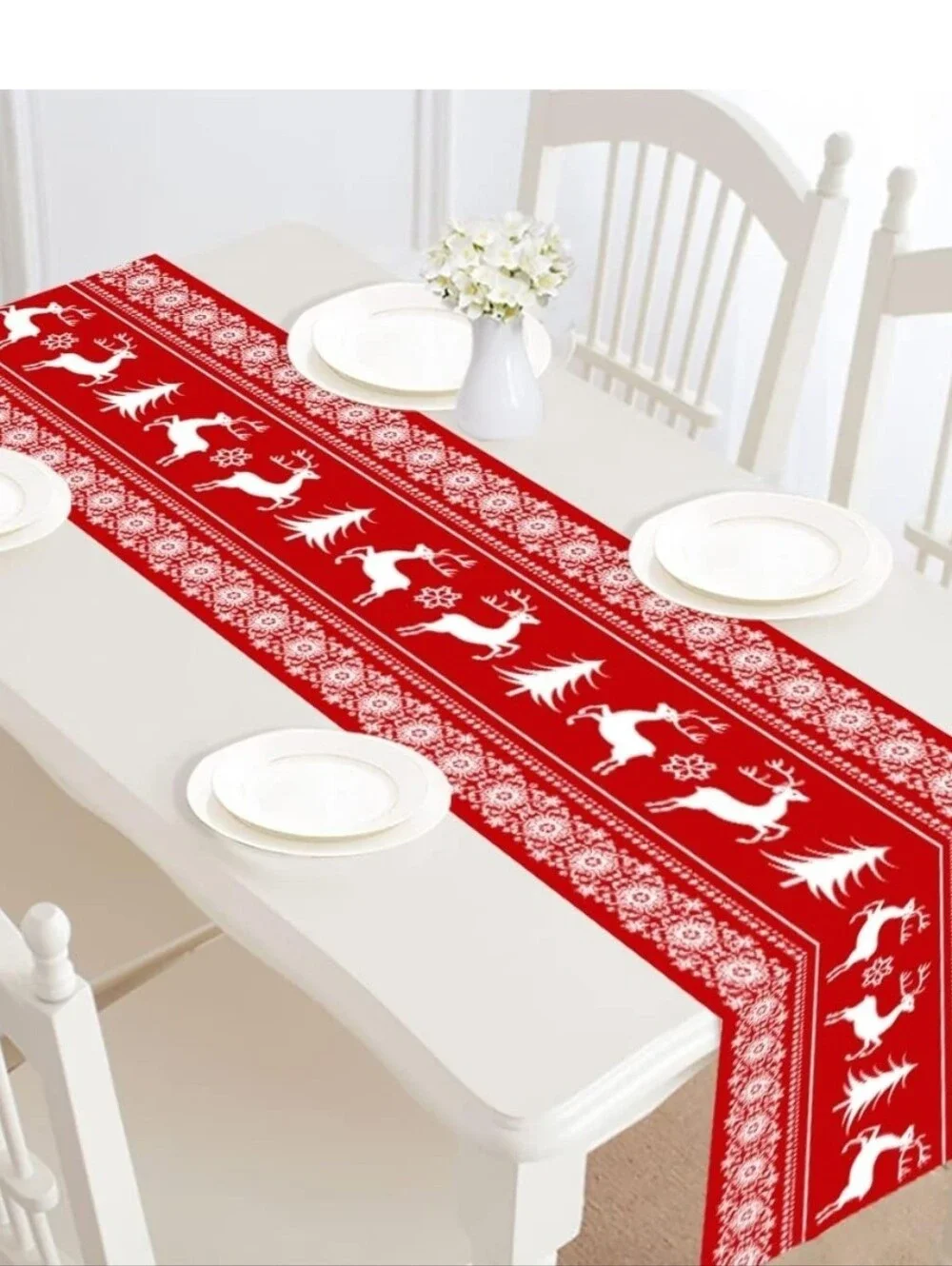 Christmas Table Runner, Christmas Table Runner 12x72, Reindeer, Pine, Snowflake